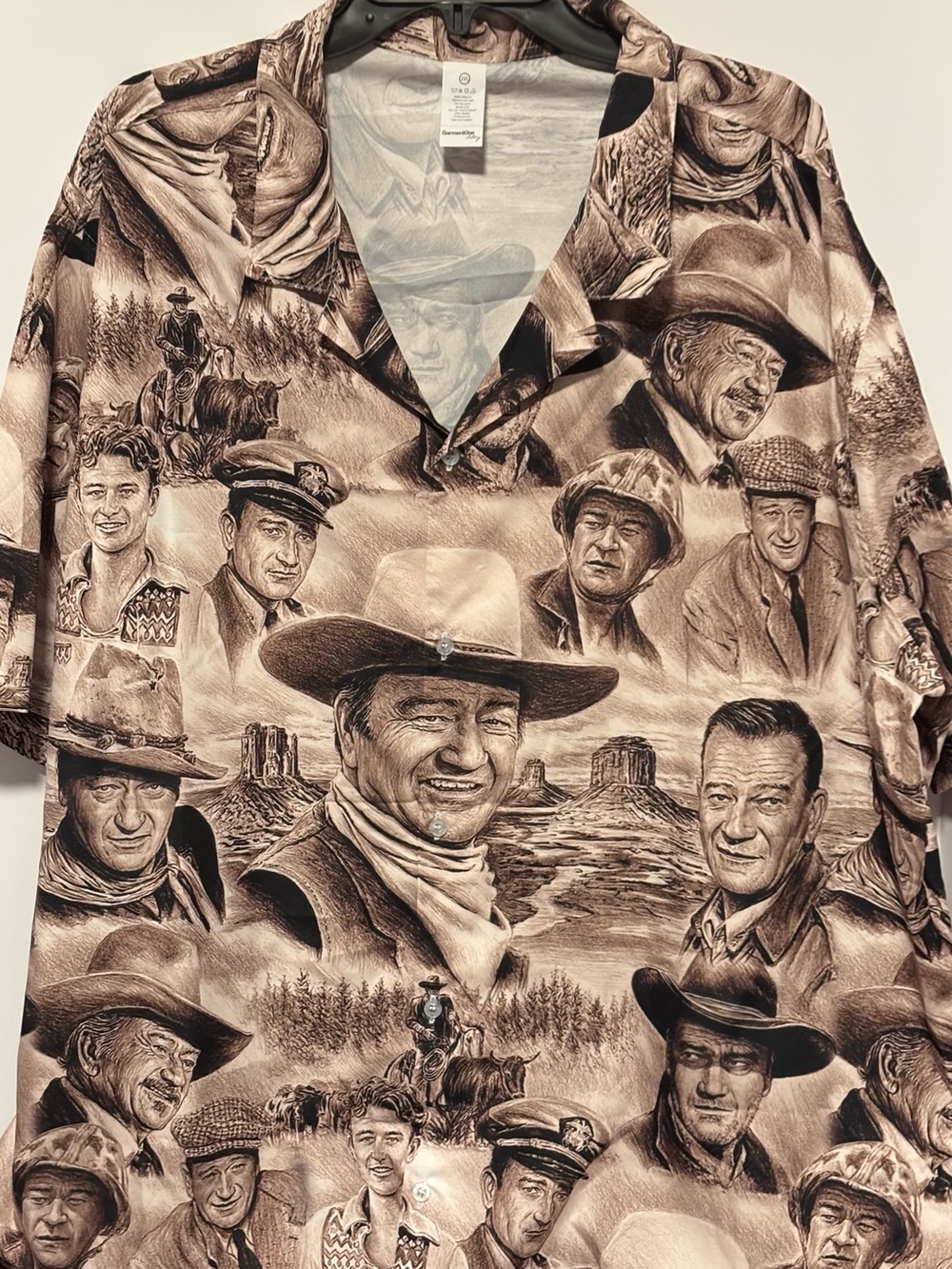 John Wayne men’s Brown Graphic Camp Shirt - Western Portrait Print